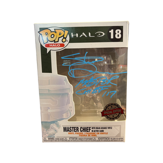 (Blue Ink Signature) Steve Downes Voice of Master Chief Autographed Master Chief with Active Camo(Protected by Premiuim Pop Fiend Protectors + JSA Authentication) **READ DESCRIPTION* - First Form Collectibles